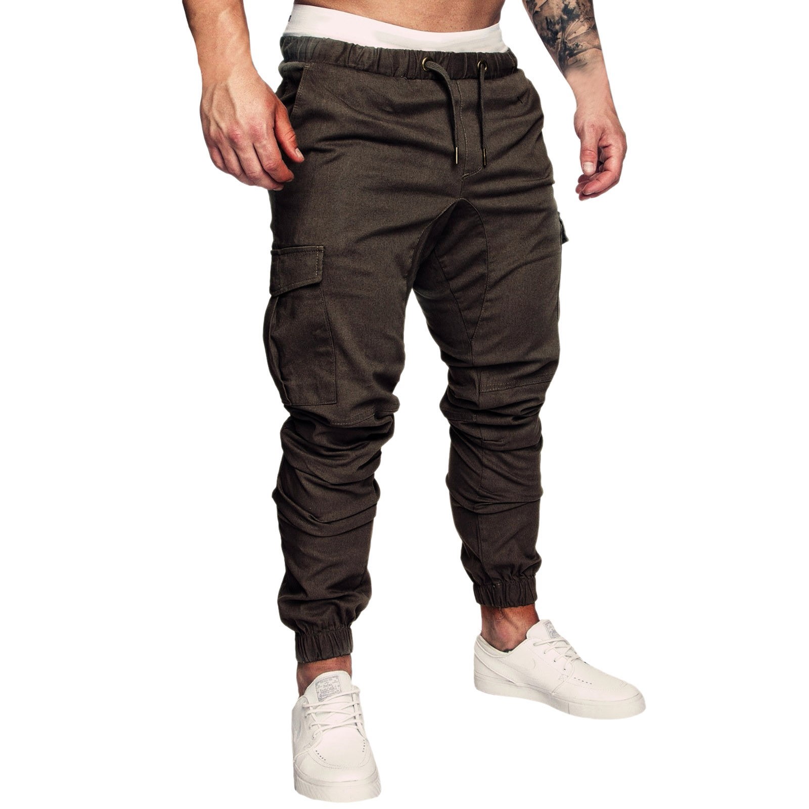 thumbnail image 2 of Pantalones leggings lisos para hombre Pantalones con bolsillo para herramientas Pantalones informales de colores, 2 of 7